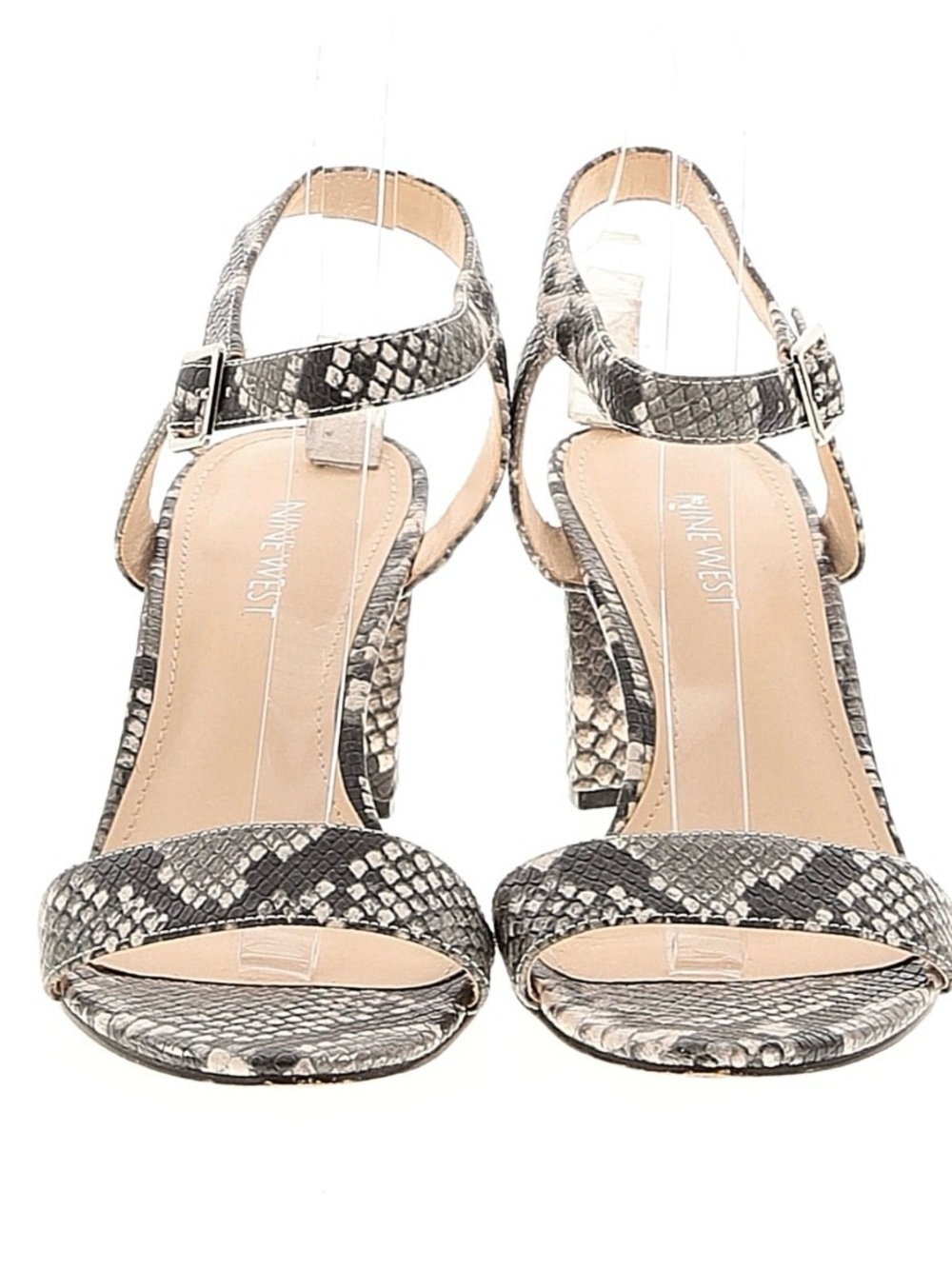 Nine West Snakeskin Print Ankle-Strap Block Heel Sandals - Black & Gray